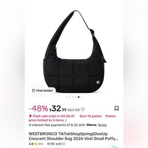 Black Crescent Shoulder Bag - Small Puffy Hobo